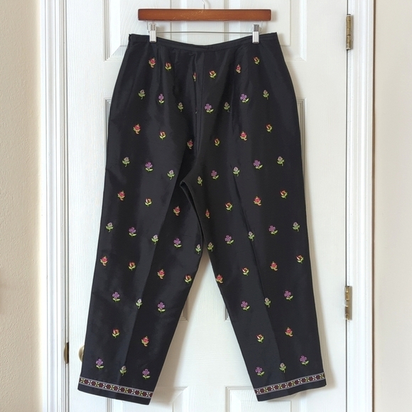 Talbots 90's Vintage Floral Embroidered Silk High Waisted Tapered Leg Pants 14 - Picture 4 of 14